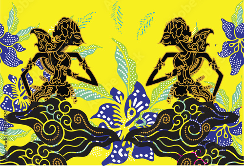 Indonesian batik motifs by displaying a very distinctive wayang kulit silhouette figure