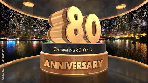 80 years, 80th anniversary illustration, backdrop, flyer, poster in 4K with fireworks background