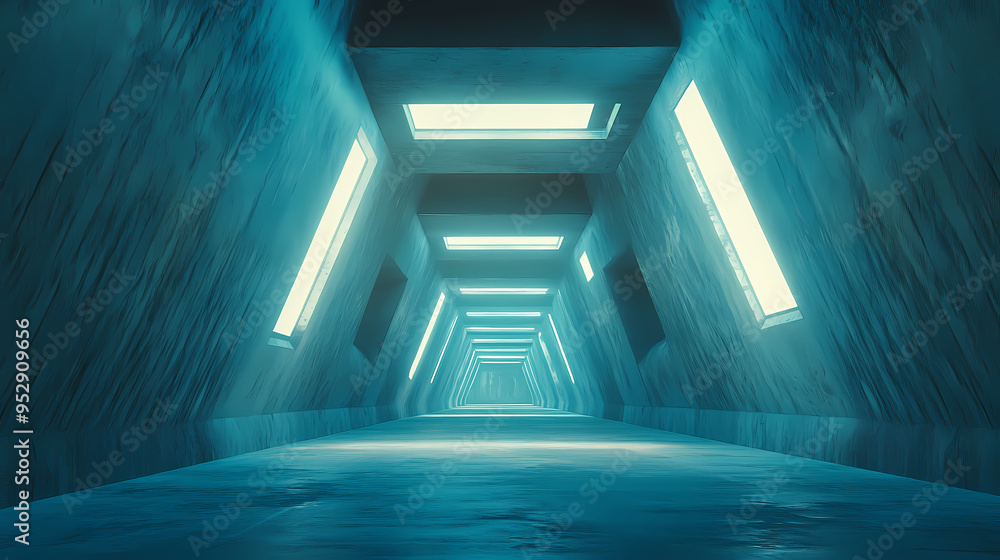 Underground tunnel with futuristic lighting and geometric shapes 3d rendering. Futuristic. Illustration Underground tunnel with futuristic lighting and geometric shapes 3d rendering. Futuristic. Illustration
