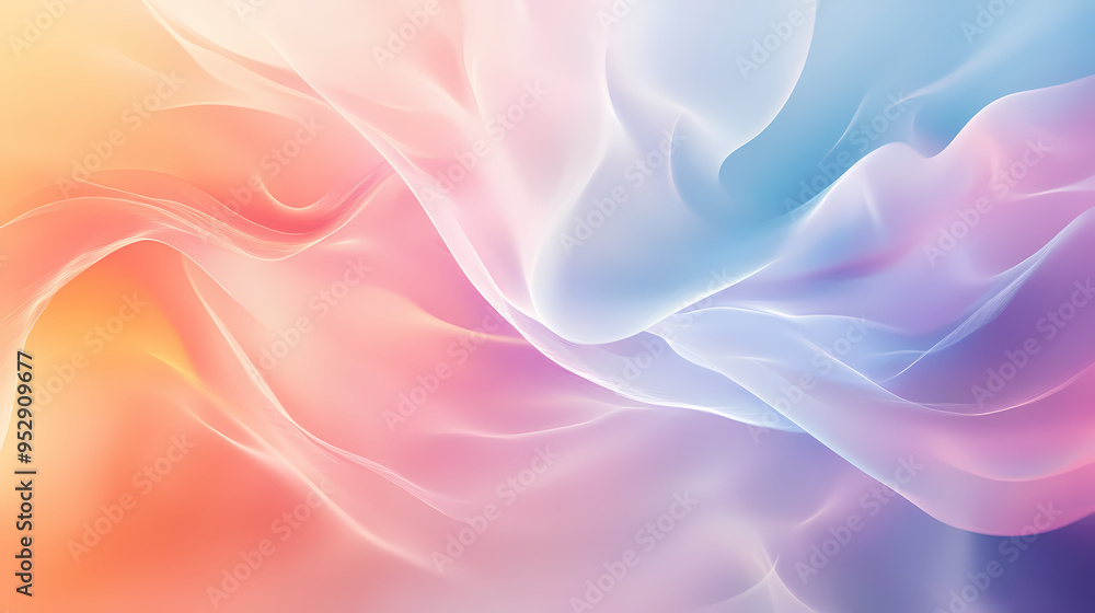 Fototapeta premium Ethereal pastel abstract background, flowing silk fabric texture in pink and blue, soft gradient wavy lines for elegant web design and banners