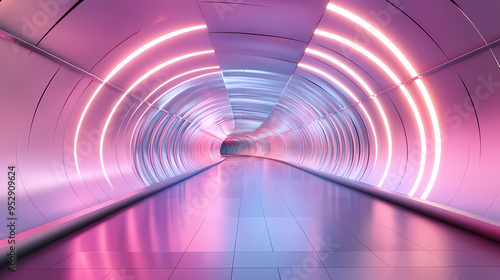 Fototapeta Naklejka Na Ścianę i Meble -  Underground tunnel with futuristic lighting and geometric shapes 3d rendering. Futuristic. Illustration