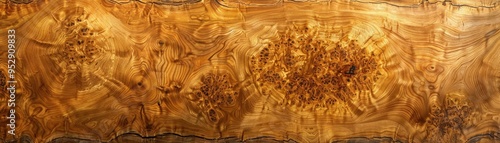 Polished teak burl with rich, golden tones and smooth grain, perfect for luxury yacht interiors, luxury wood texture, nautical luxury