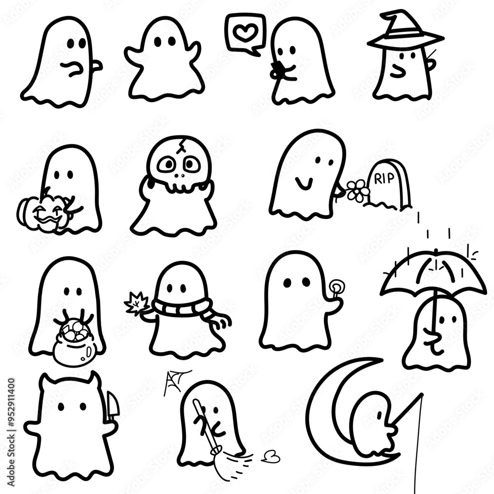 Fototapeta premium Halloween ghosts illustration vector
