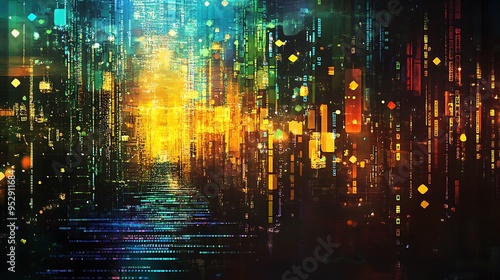 Wallpaper Mural Abstract digital cityscape with glowing lights and vibrant colors Torontodigital.ca