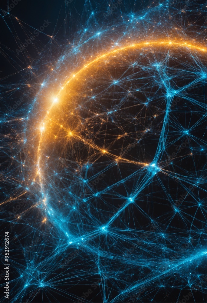abstract network of glowing dots in shades of blue and yellow abstract network of glowing dots in shades of blue and yellow