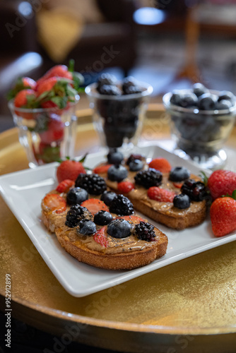 Breakfast Toast, Avocado, Berry, Banana Toast at Cafe Coffee Shop