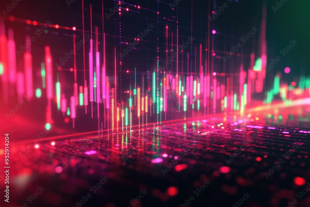 Abstract Visualization of Data with Red, Green and Pink Lines Abstract Visualization of Data with Red, Green and Pink Lines