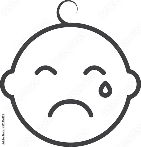 Crying kid head line icon. Sad baby face