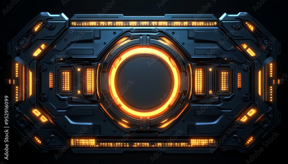 Futuristic Sci-Fi Panel with Glowing Orange Lights Futuristic Sci-Fi Panel with Glowing Orange Lights