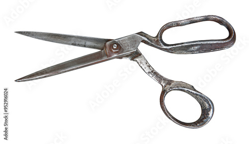 Old vintage rusty metal granny's scissors on a transparent isolated background png