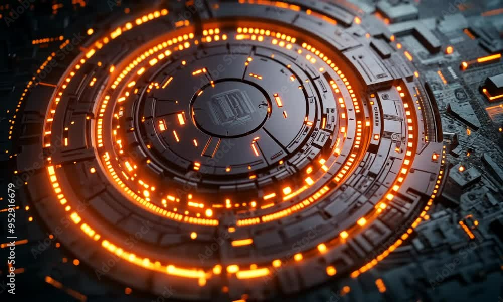 Futuristic glowing circuit board with orange lights. Futuristic glowing circuit board with orange lights.