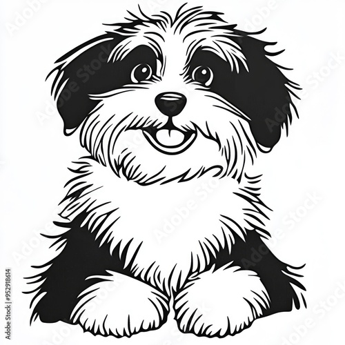 A cheerful, friendly cartoon dog coloring page perfect for young children to enjoy their creativity while having fun with simple shapes and bright colors