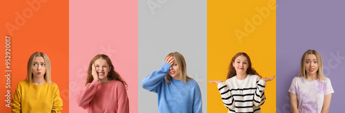 Set of young women feeling ...