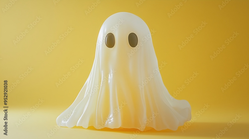 A Charming Cartoon Ghost on a Bright Yellow Surface A Charming Cartoon Ghost on a Bright Yellow Surface