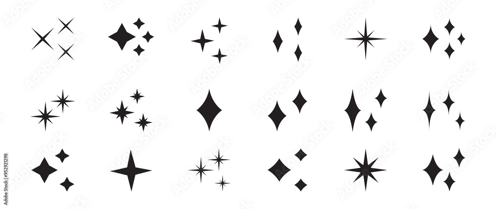 Obraz premium Star glyph icon set.Illustration featuring a diverse collection of stars.Vector illustration