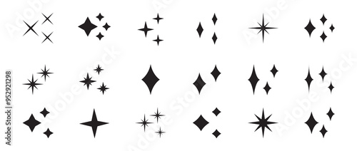 Star glyph icon set.Illustration featuring a diverse collection of stars.Vector illustration