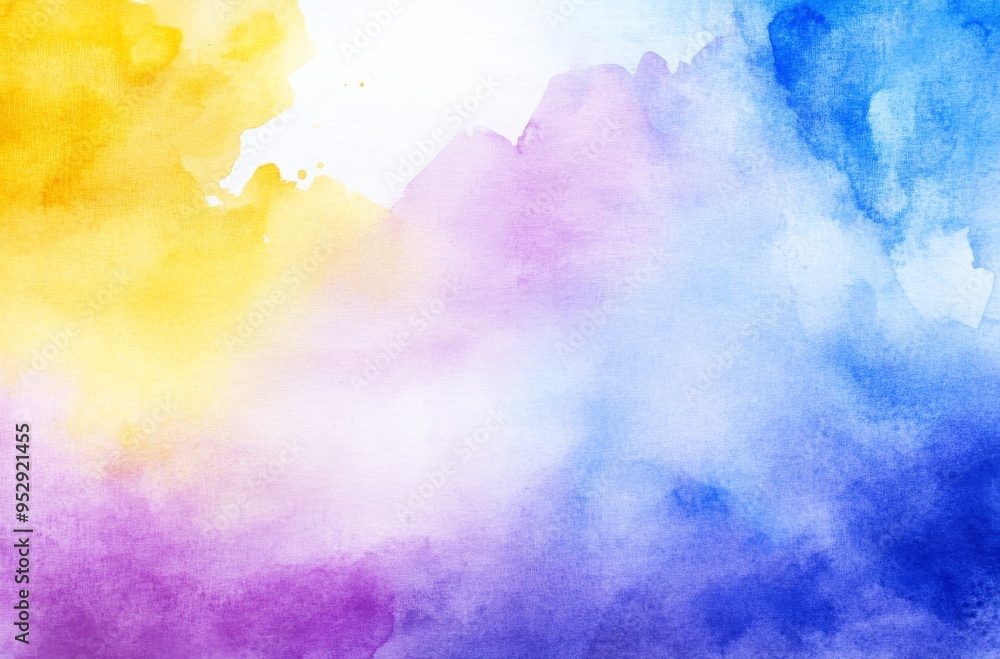 Abstract Watercolor Background with Yellow Purple and Blue Colors