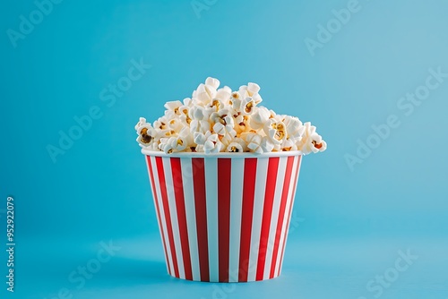 Wallpaper Mural Tasty popcorn in striped bucket on blue background Torontodigital.ca