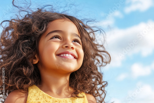 Wallpaper Mural Arabian girl smile playing sunlight during summer vacation, mental health Torontodigital.ca