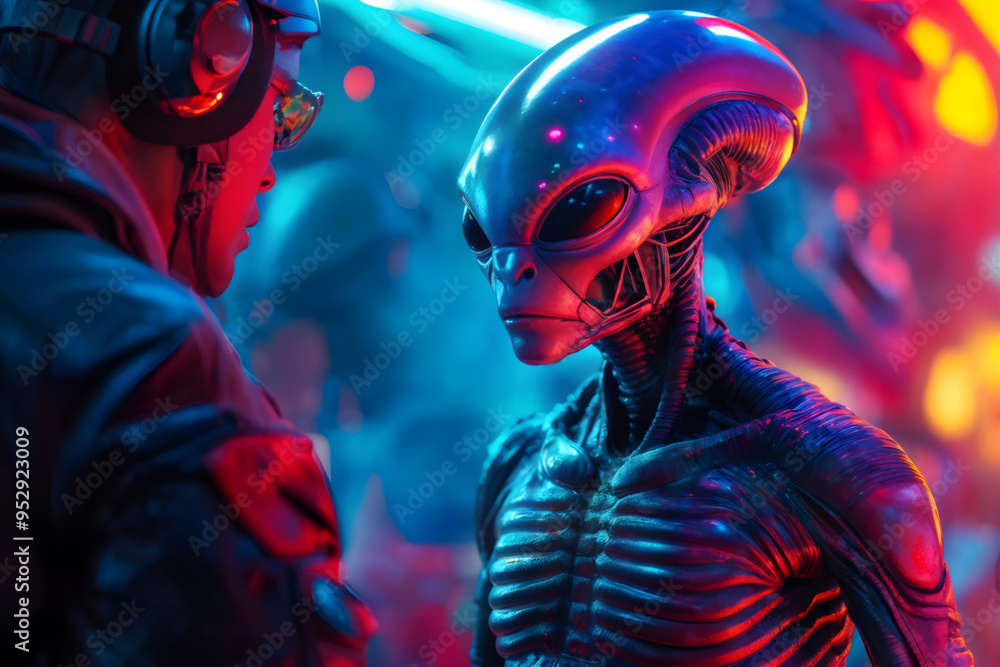 Close encounter between human and alien Close encounter between human and alien