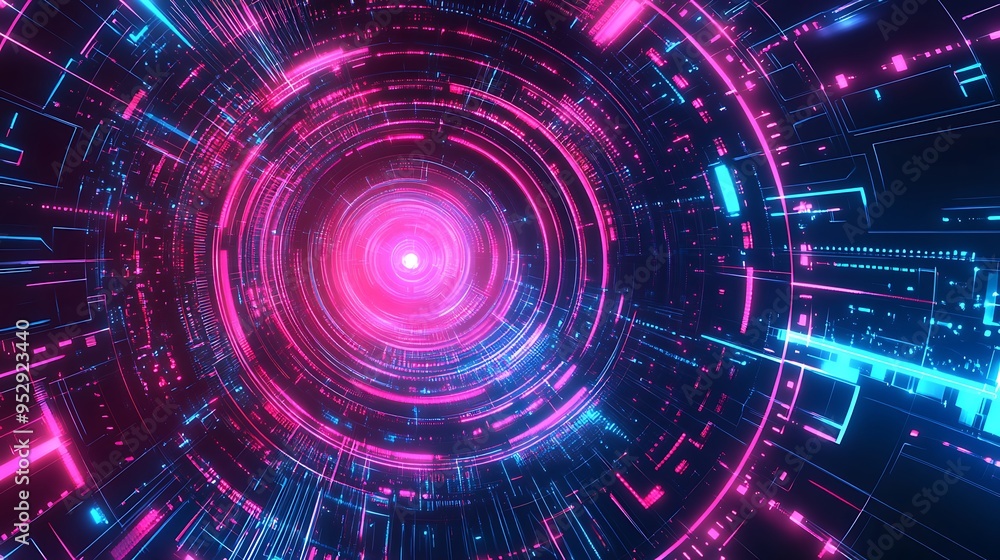 Obraz premium Futuristic Neon Tunnel with Circular Light Patterns