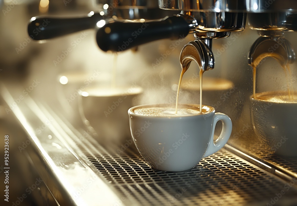 Espresso Machine Pouring Coffee Into Cup Espresso Machine Pouring Coffee Into Cup