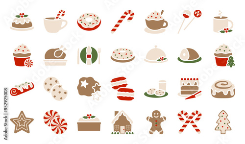 A set of Christmas food themed icons
