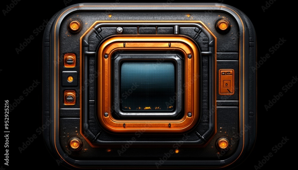 Futuristic Interface with Orange and Black Metal Frame Futuristic Interface with Orange and Black Metal Frame