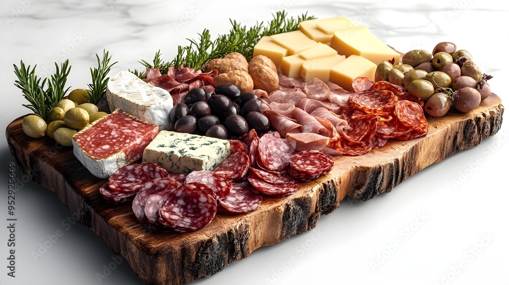 Beautifully Arranged Rustic Charcuterie Board with Meats Cheeses and Olives Beautifully Arranged Rustic Charcuterie Board with Meats Cheeses and Olives