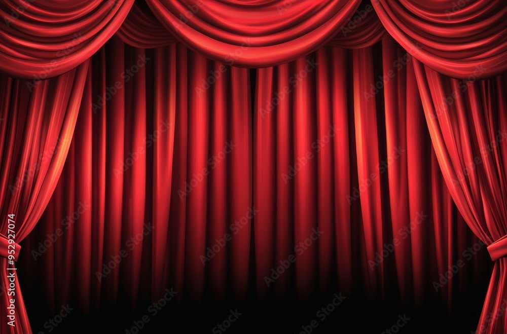 Fototapeta premium Red Stage Curtains Open Dramatic Theater Background