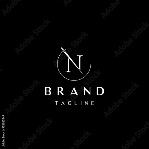 Elegant Initial Letter N Needle Logo Design. Simple Thread Needle And Letter N Logo Design.