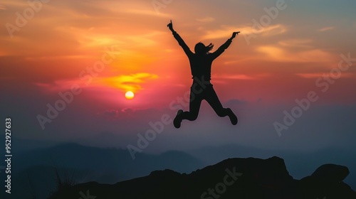 Wallpaper Mural Silhouette of a Person Jumping in Front of a Sunset Torontodigital.ca