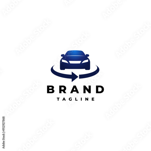 Simple Car 360 Degree Logo Design. Simple Car Silhouette Surrounded by Circular Arrow Lines Logo Design.