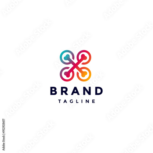 Simple Colorful Drone Bone Logo Design. Colorful Crossbones With Propellers Logo Design.