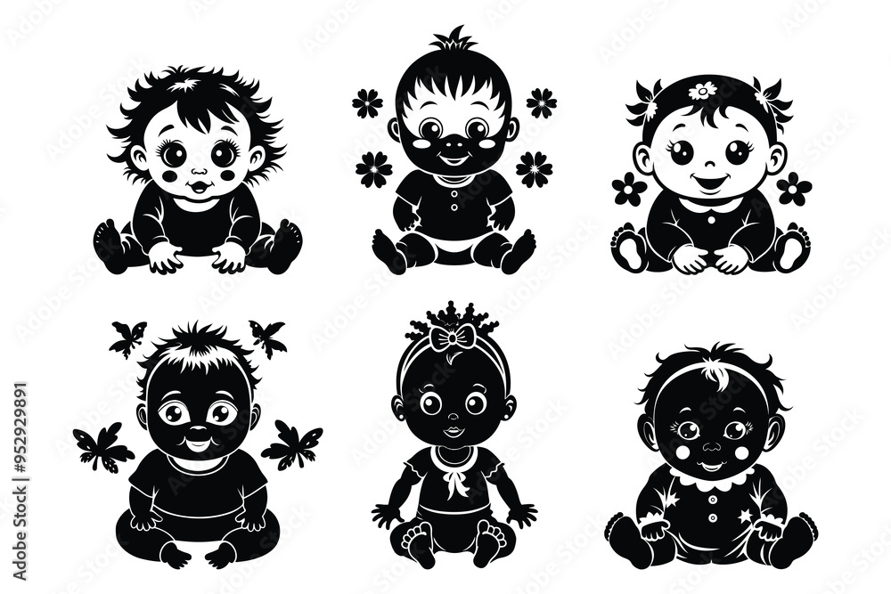 Obraz premium Baby silhouette design bundle set with white background