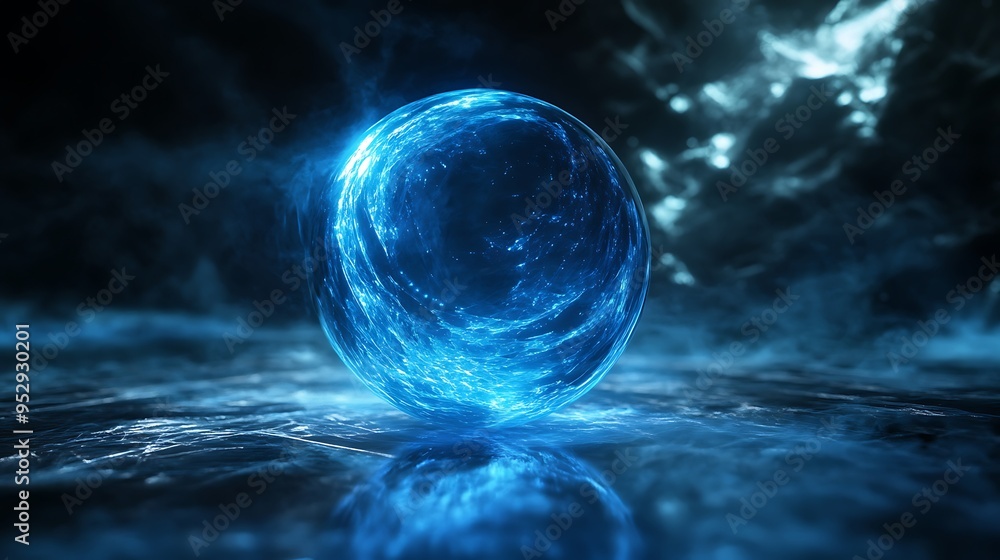 Glowing Blue Sphere in Smoky Environment Glowing Blue Sphere in Smoky Environment