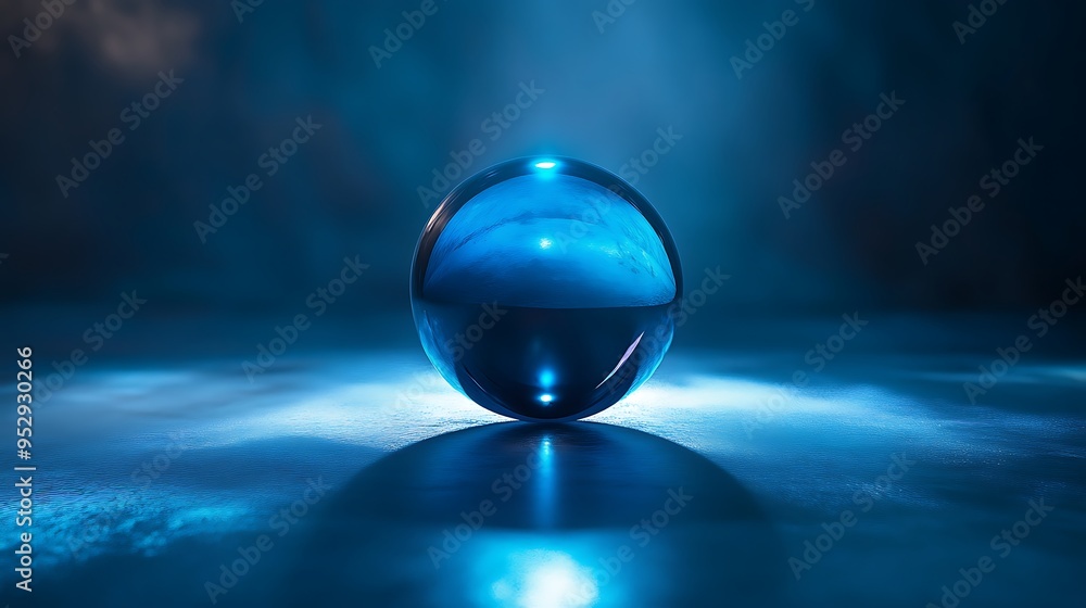 A Blue Glass Orb Reflecting Light on a Blue Surface