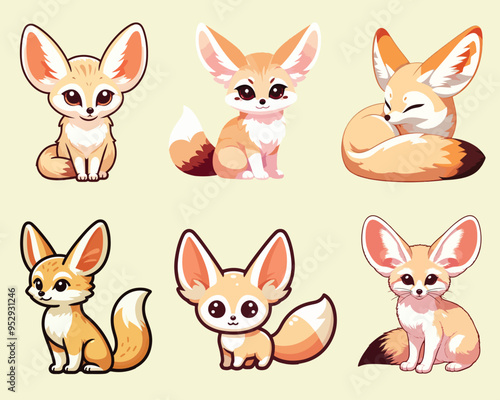 set collection fennec fox mascot cartoon vector