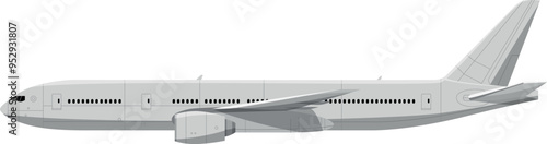 Airline jet flight. Flying airplane side view