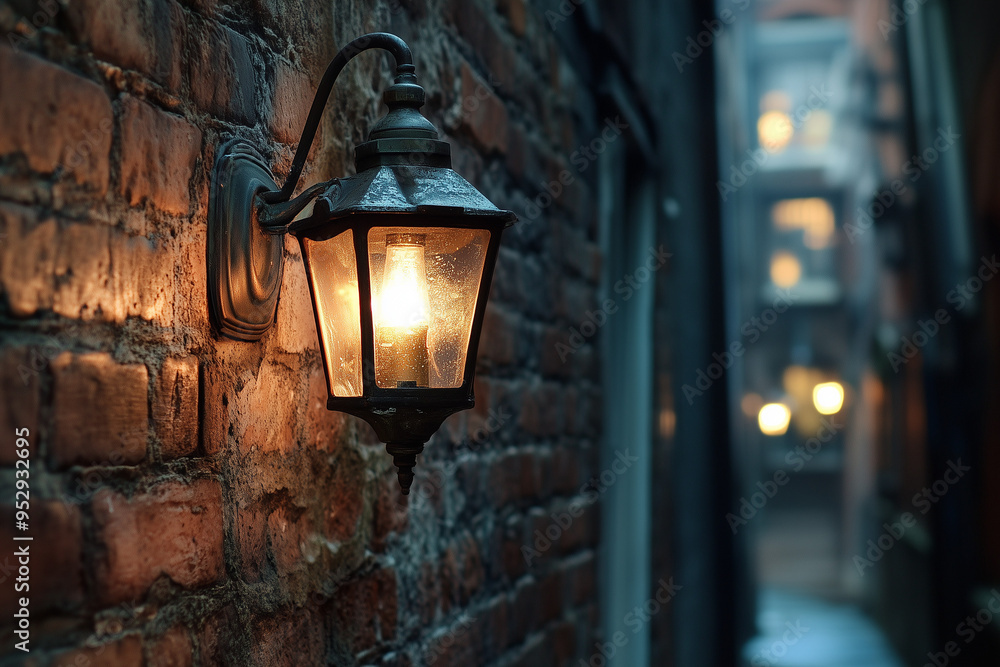 Alleyway Nostalgia: Quaint Gas Light on a Brick Wall Alleyway Nostalgia: Quaint Gas Light on a Brick Wall