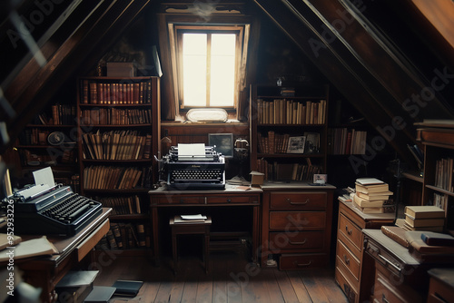 Creative Haven: A Secluded Writer’s Attic with Vintage Typewriters