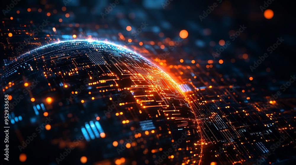 Fototapeta premium A futuristic technology backdrop with glowing circuits and dynamic lines.