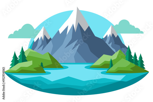 Mountain Lake with Crystal-Clear Water Surrounded by Majestic Peaks A Breathtaking Natural Wonder vector photo