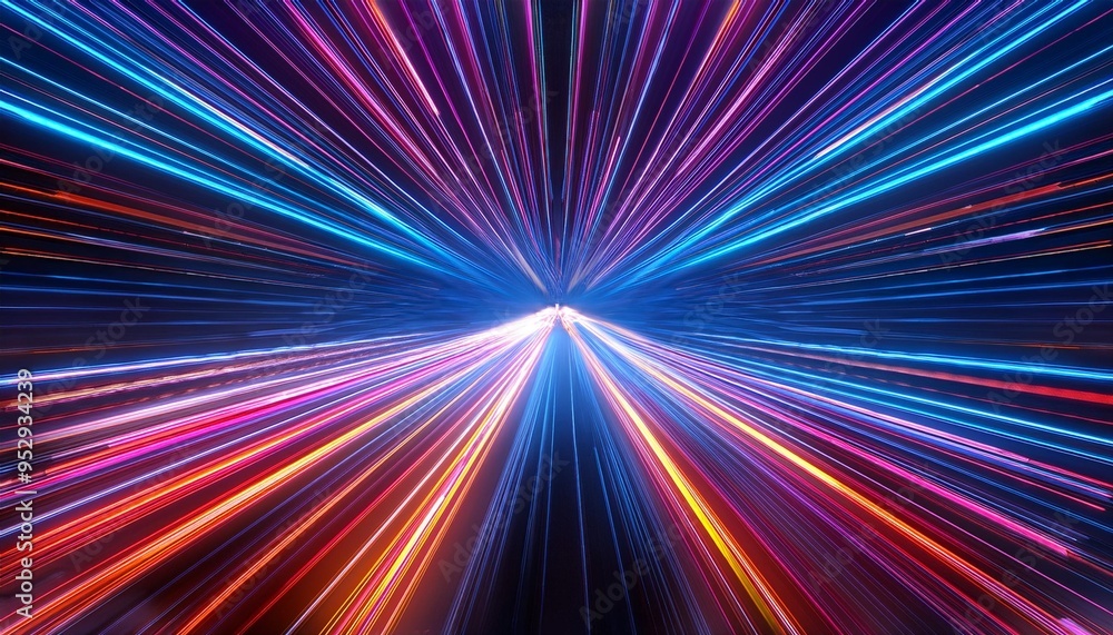 Fototapeta premium dynamic neon light trails converging towards a central point in motion