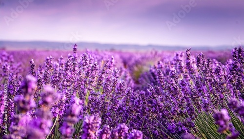 infinite lavender fields with purple and violet flowers closeup