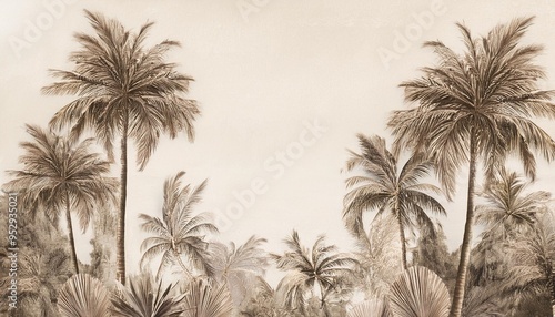 sepia palm trees landscape wallpaper design modern wallpaper scandinavian style texture vintage mural art