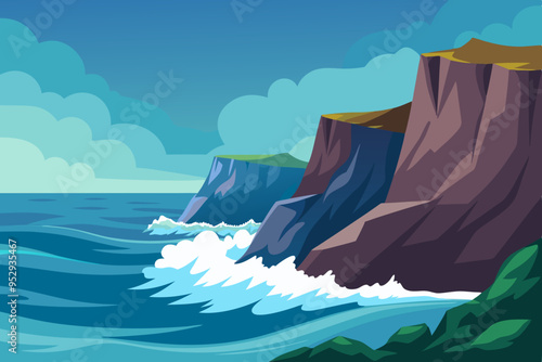 Majestic Ocean Waves Crashing Against Rocky Cliffs Captivating Coastal Landscape