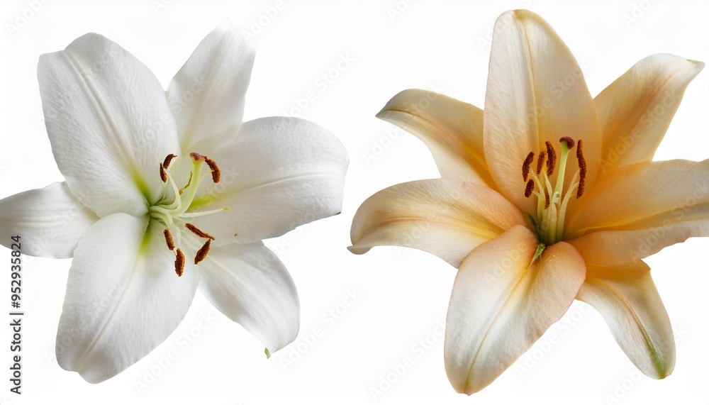 Obraz premium detailed graphic of white lilies with prominent stamens and pistil on transparent background