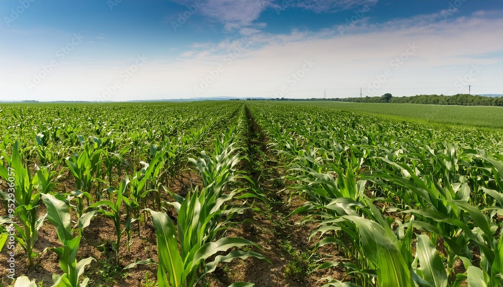 a field of green corn stretching to the horizon a field of green corn stretching to the horizon