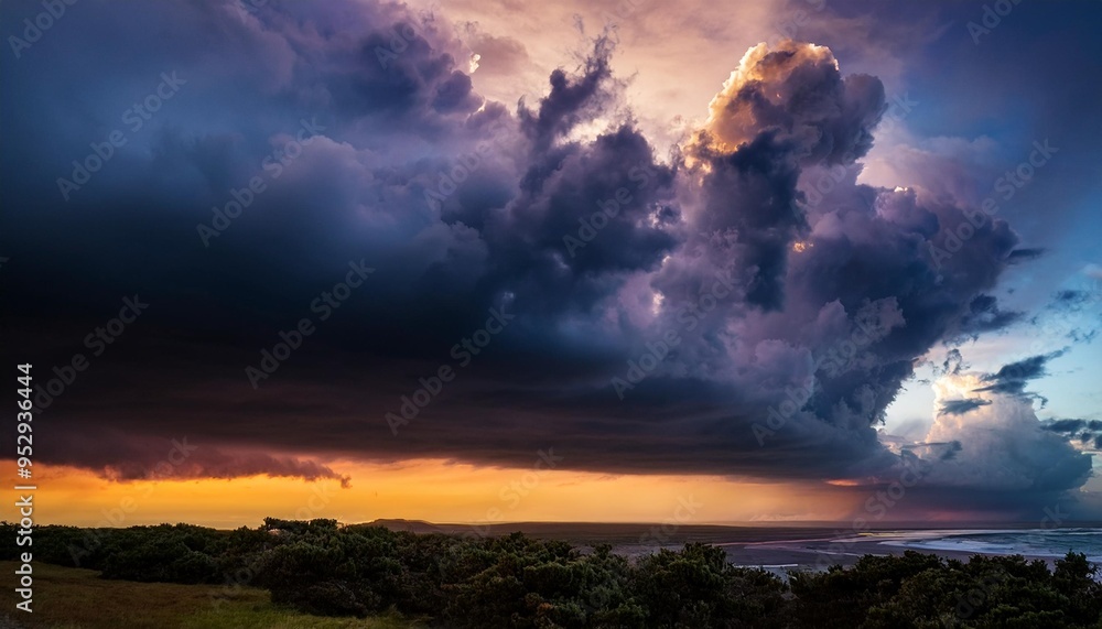 Fototapeta premium stormy sky with dramatic clouds at dawn